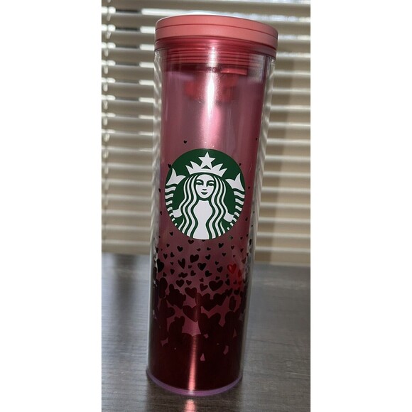 Starbucks 2022 Valentine's‎ Day Pink With Red Foil Hearts 16 Oz Tumbler - Picture 1 of 8